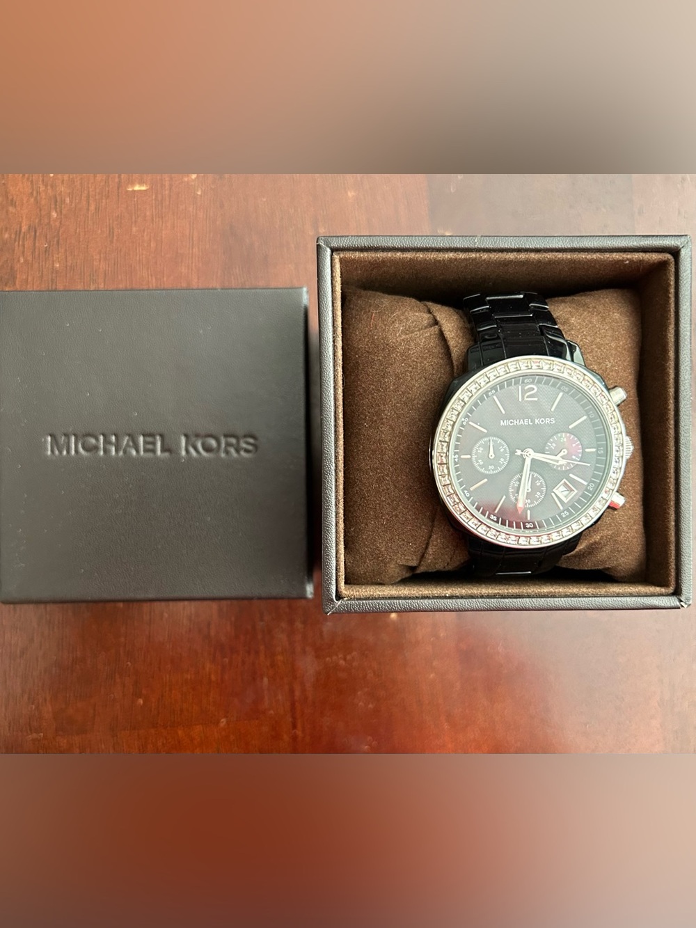 Michael Kors MK5080 Black Women’s Crystal-Accent Chronograph Watch